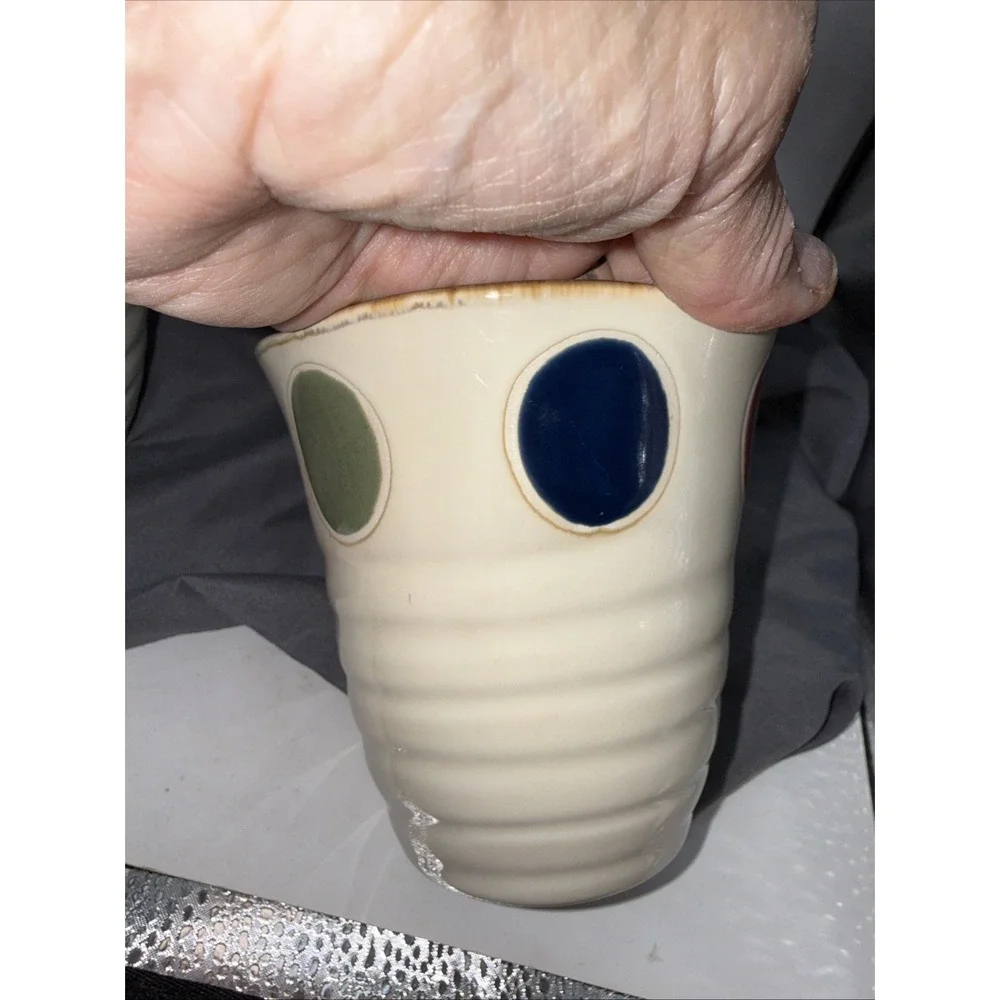 Pier 1 Dots Hand-Painted Stoneware Mugs Set of 3